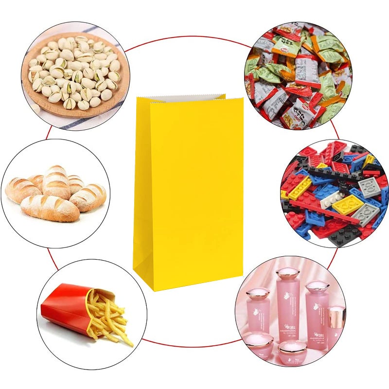 KEYYOOMY 50 CT Small Paper Bags Yellow Party Goodie Bags Party Favor Bag Paper Lunch Bag (Yellow, 50 CT, 9.4 X 5.1 X 3.1 In) - Image 3